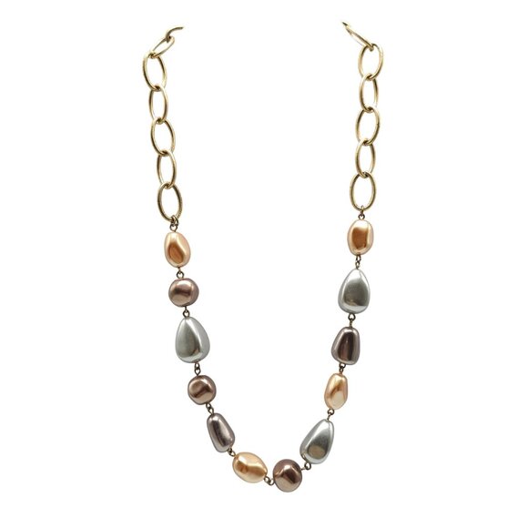 Dana Buchman Gold Tone Chain Necklace With Multicolor Faux Pearl Accents - Picture 1 of 5